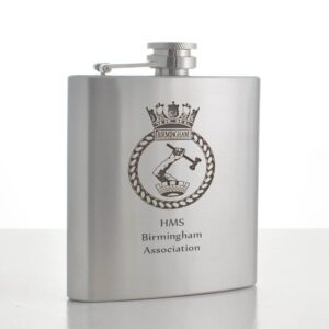 HMS Birmingham Association Hip Flask, 3 Tot Cups,& Funnel.